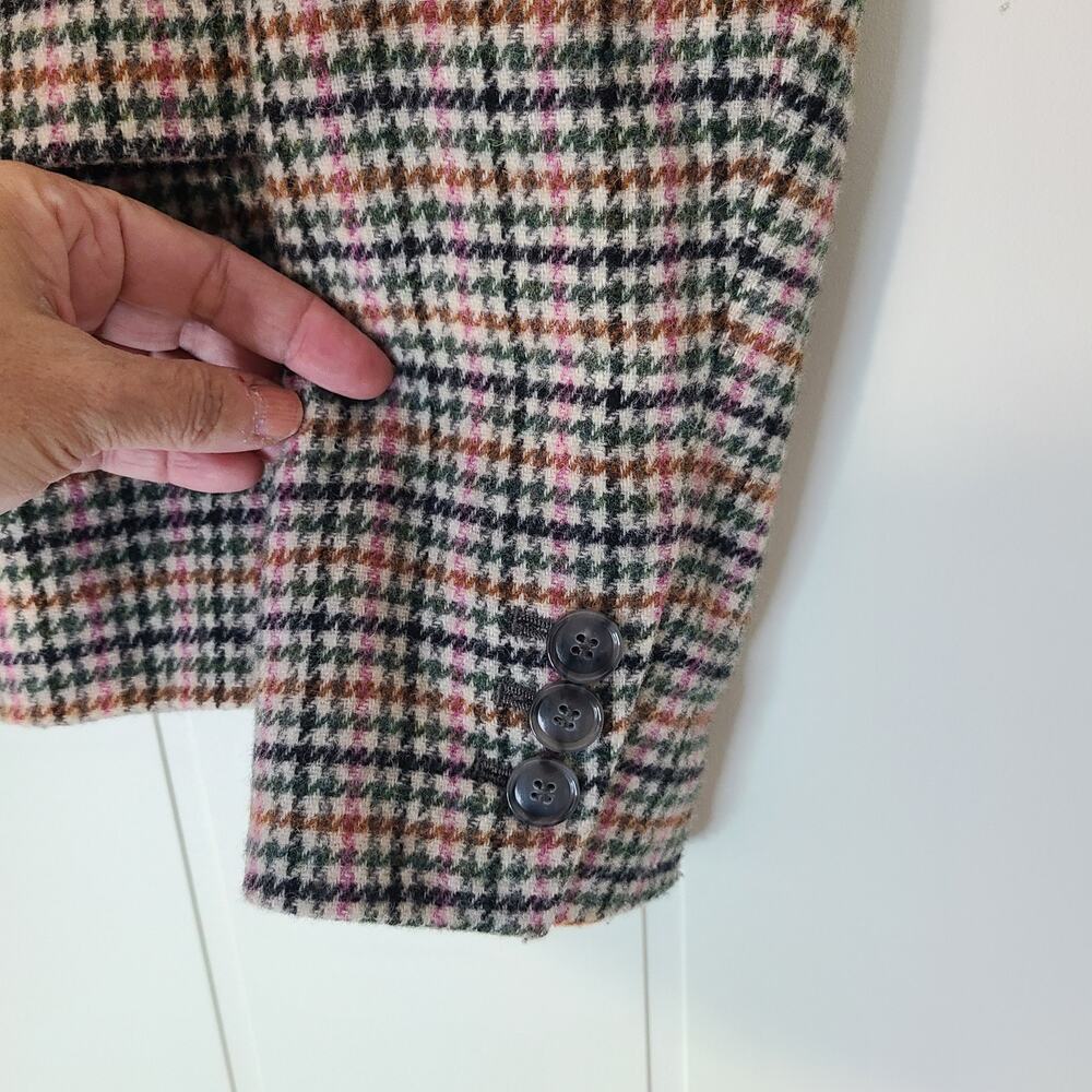 Talbots Beige Houndstooth Owl Print Lined Classic Preppy Blazer Wool 12P - Picture 8 of 14